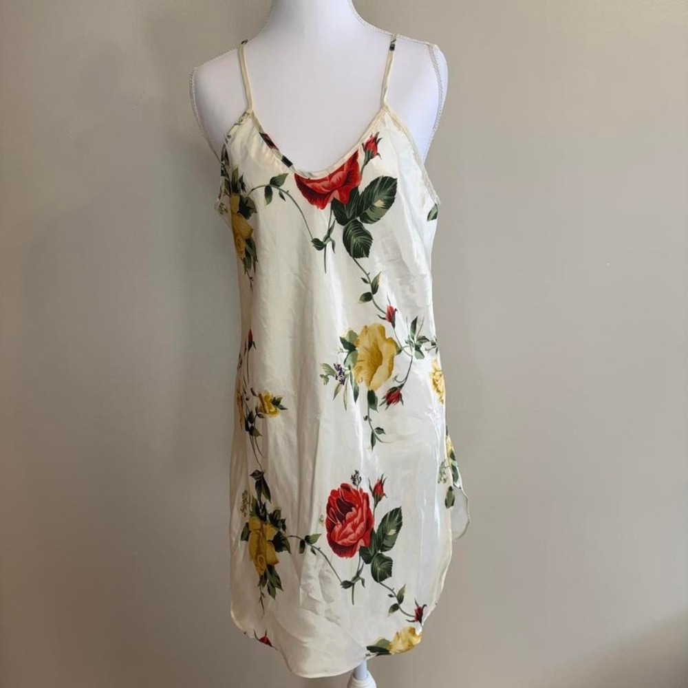 Vtg Kristine Tyler Cream Floral Camisole Slip Dress Sheer Sz S Whimsical Fairy